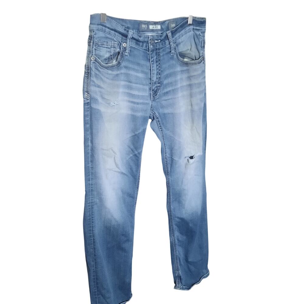 BKE Mens Jake Bootcut Medium Wash Light Distressing Whiskering Jeans Size 31R
